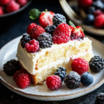 3 ingredient Greek yogurt cake slice with berries