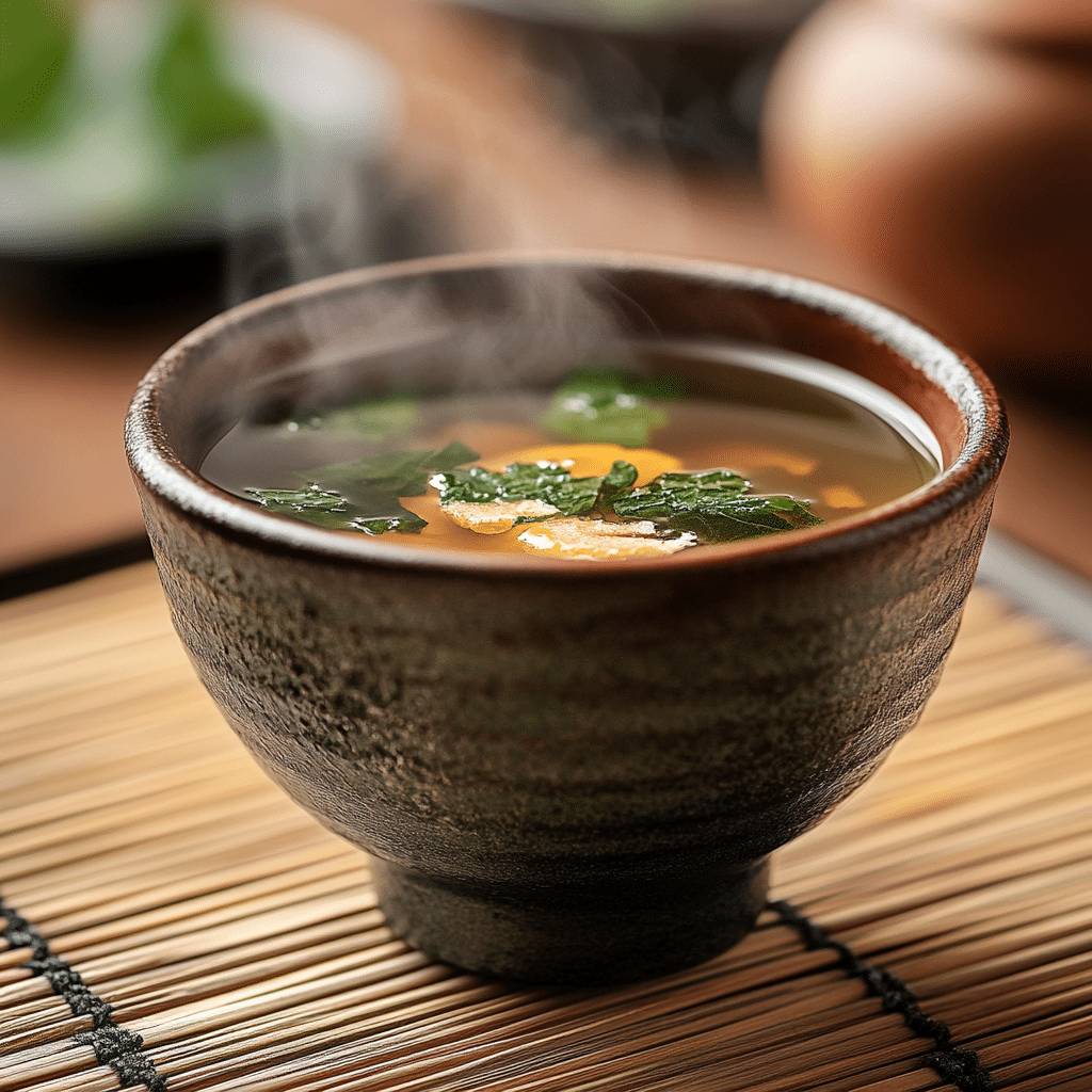 Japanese Mounjaro tea served in traditional teacup with kombu and yuzu peel
