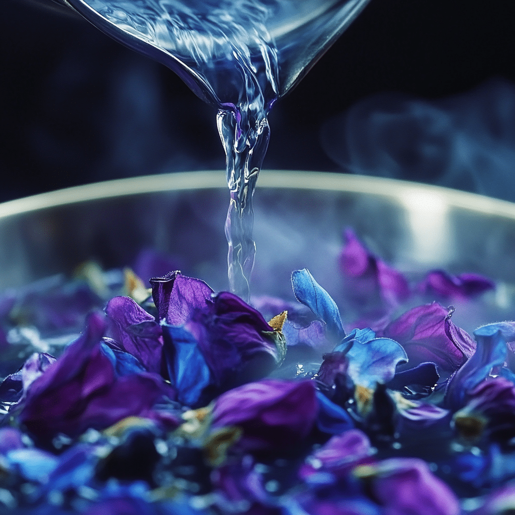 antioxidant-rich butterfly pea tea brewing