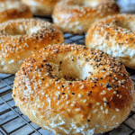 Freshly baked cottage cheese bagels recipe on cooling rack