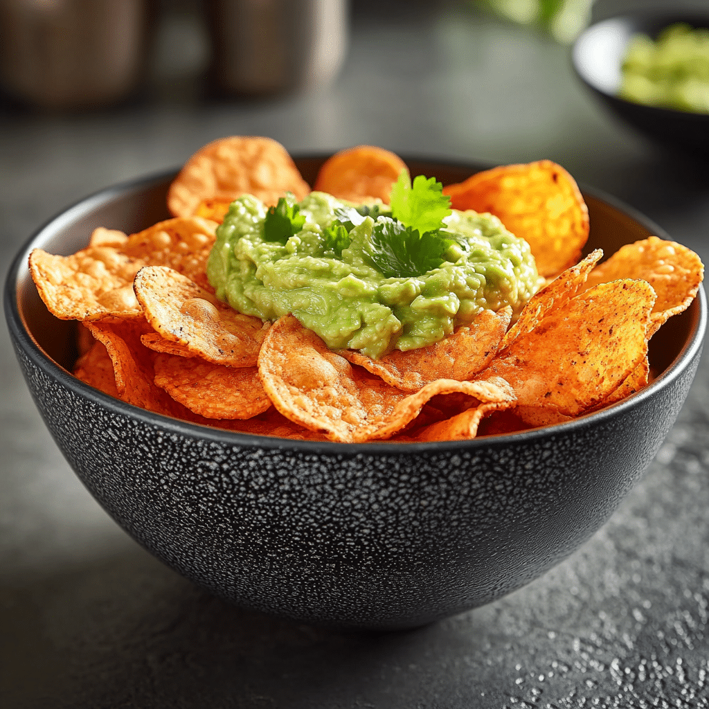 Cottage cheese chips served with guacamole dip