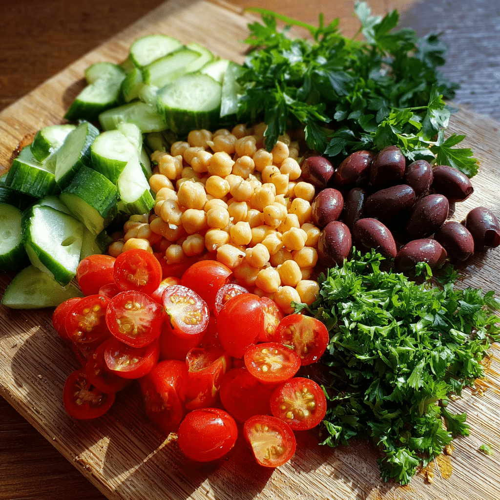 ingredients for gluten free chickpea pasta salad