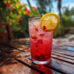 Hibiscus Lemonade served chilled with lemon garnish