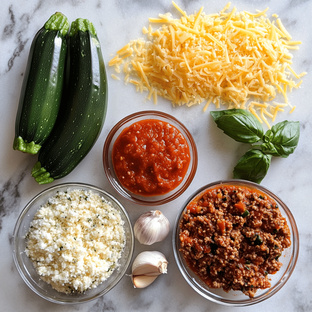 Ingredients for 5 Ingredient Stuffed Zucchini Boats