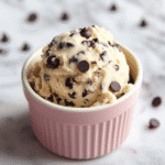 keto cookie dough with chocolate chips in a spoon