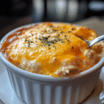 golden baked keto tuna casserole in white dish