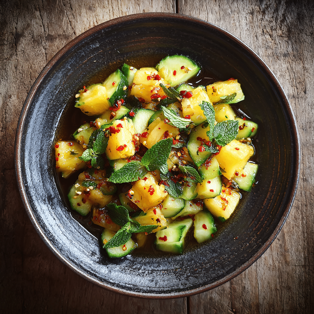Pineapple cucumber salad recipe with lime and mint