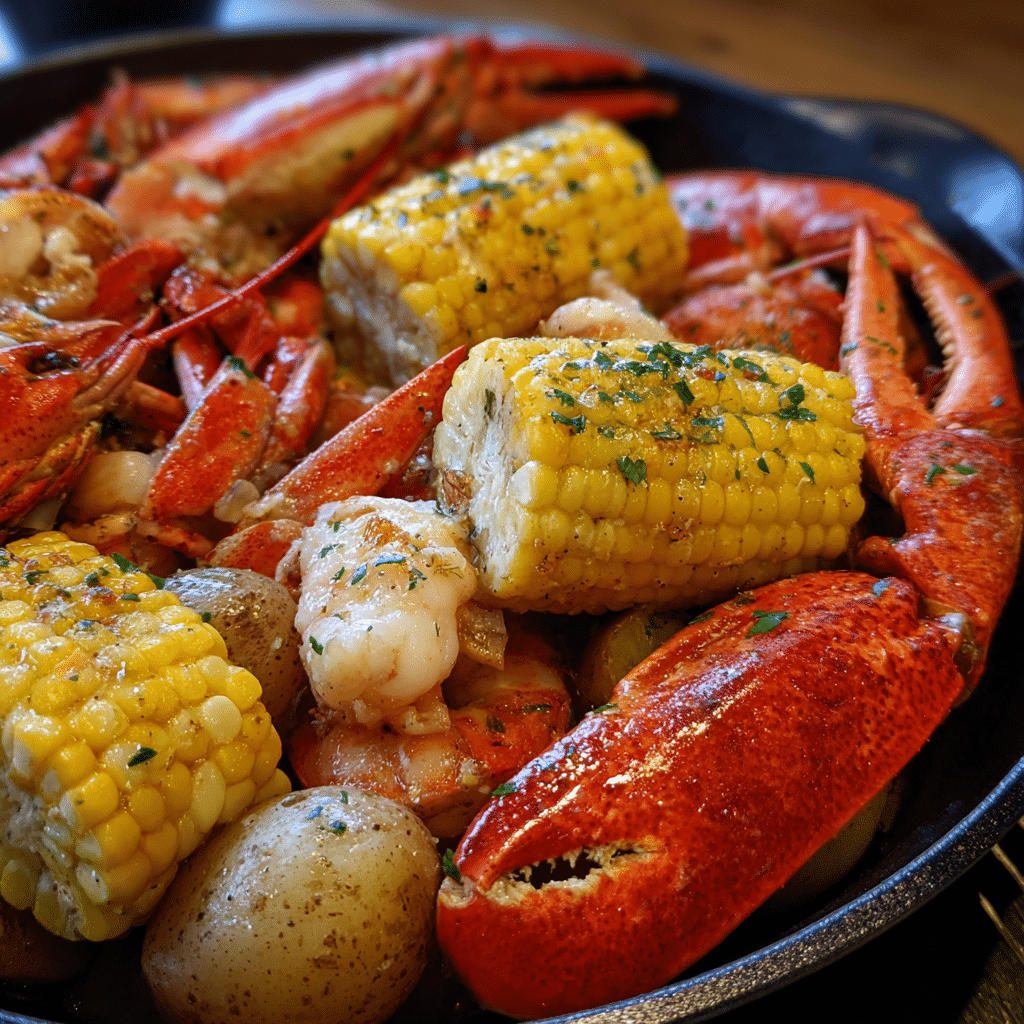 Red Lobster seafood boil recipe close-up with garlic butter