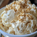 Homemade rice krispie ice cream with crunchy cereal mix