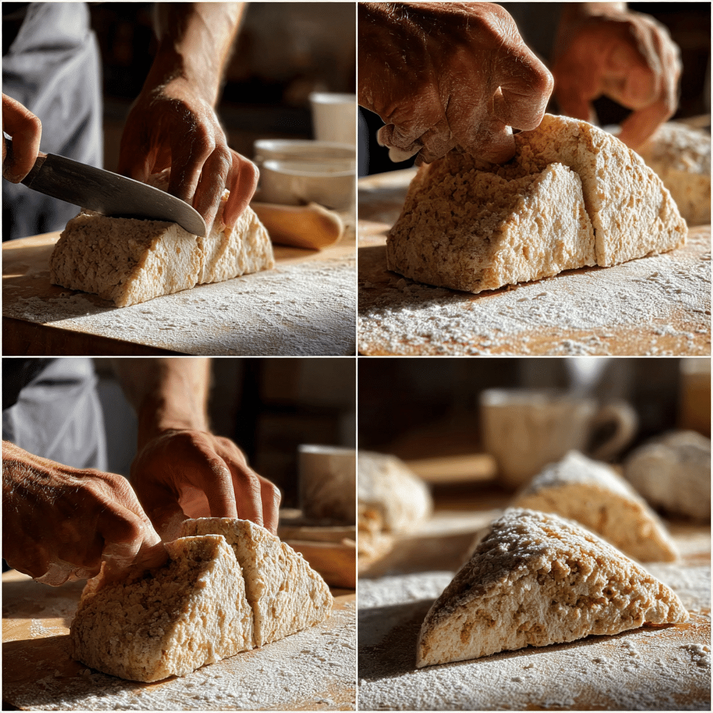 Shaping coffee cake scone dough into triangles
