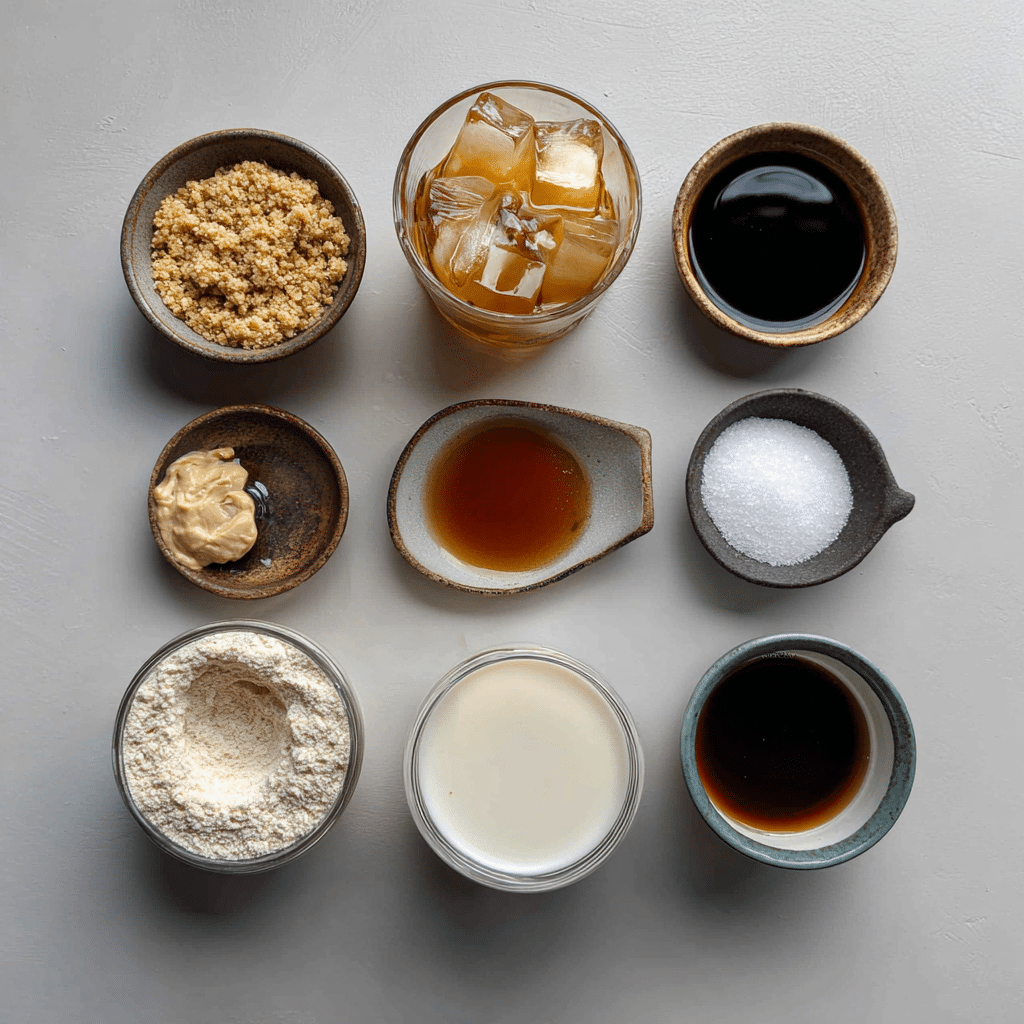 Ingredients for homemade tahini iced coffee recipe