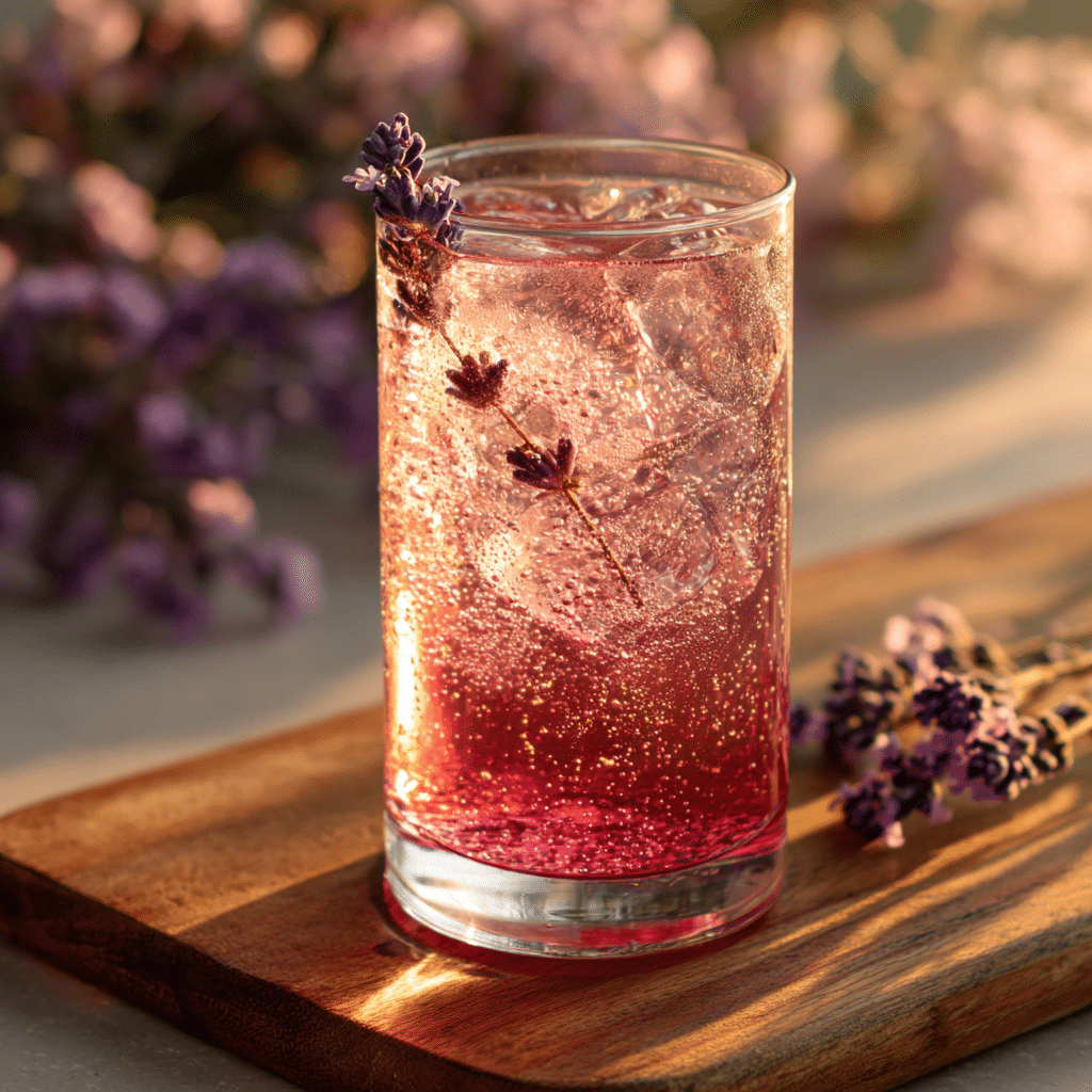 Sleepy Girl Mocktail in glass with tart cherry juice and sparkling water