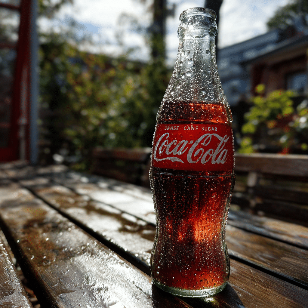 Trump Coca Cola cane sugar glass bottle close-up